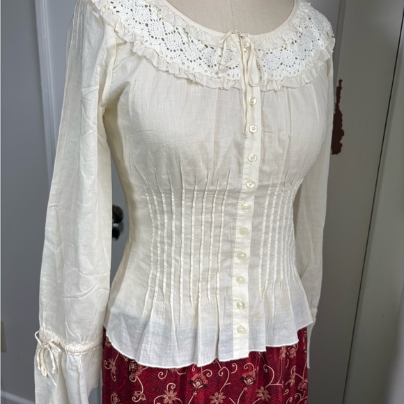 Vintage Late 90s/Y2K DKNY Jeans Cotton Crochet Peasant Blouse - Picture 11 of 15